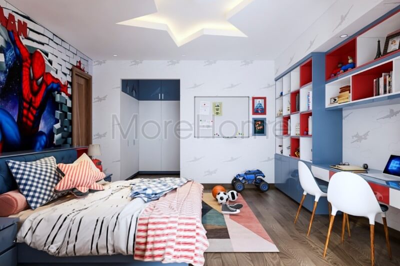 Thiết kế nội thất phòng ngủ bé trai với tông màu chủ đạo đỏ và xanh khơi dậy nguồn sáng tạo cho bé