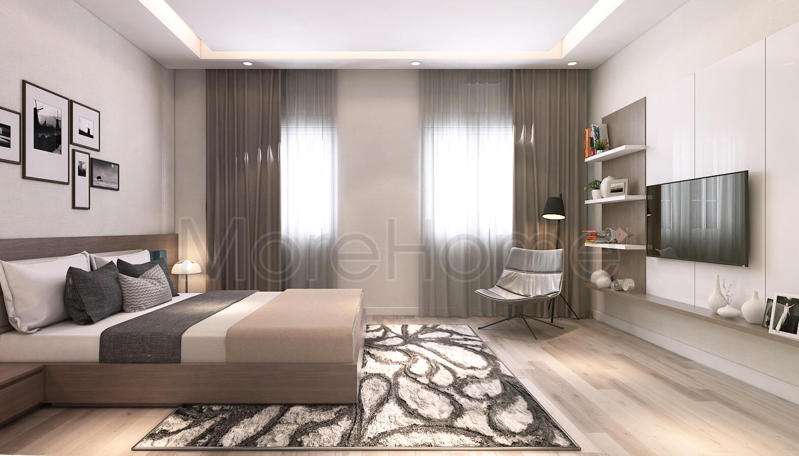 Thiết kế nội thất phòng ngủ với gam màu ấm, nhẹ nhàng mang đến sự trẻ trung và ấm cúng và an nhiên cho gia chủ