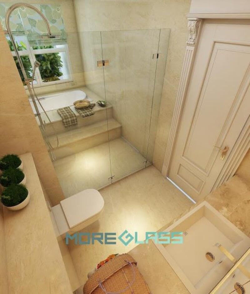 Thiết kế và thi công phòng tắm kính180 độ MG-004 là sự kết hợp giữa phòng tắm đứng và nằm hiện đại tận dụng tối đa không gian.