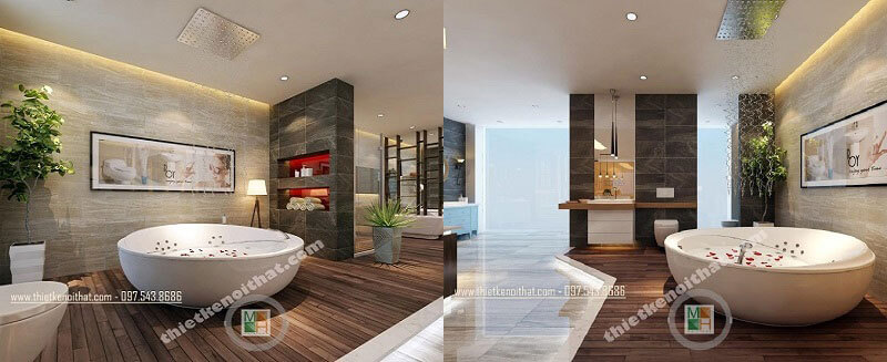 Khu vực trưng bày mô hình phòng tắm hiện đại với các thiết bị vệ sinh cao cấp được thiết kế bởi KTS MoreHome