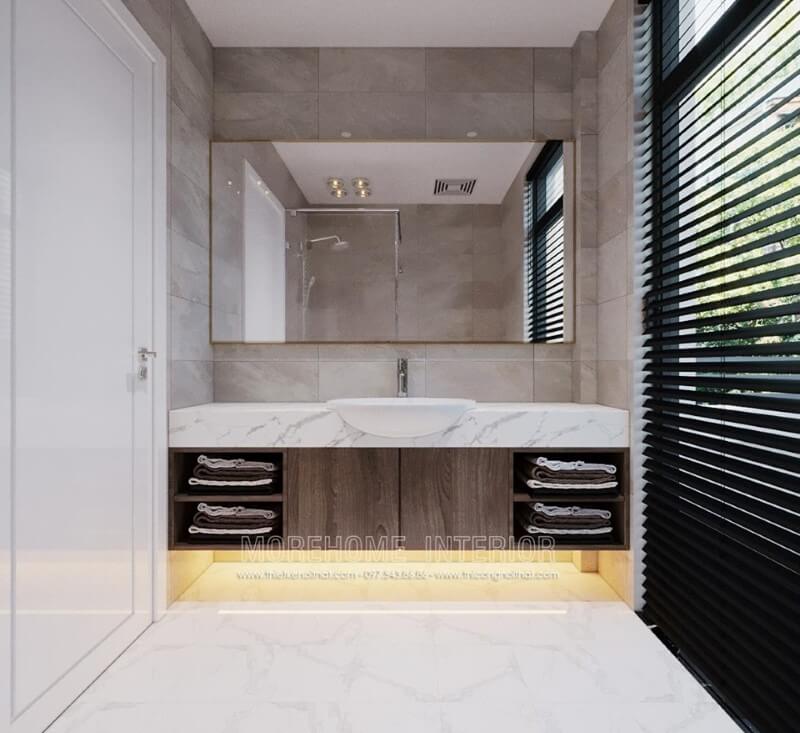 Thiết kế nội thất phòng tắm gỗ công nghiệp hiện đại, đơn giản