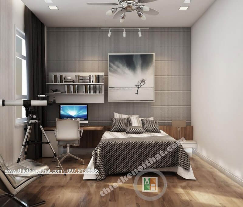 Thiết kế nội thất phòng ngủ hiện đại với tone màu trung tính đơn giản, ấm cúng