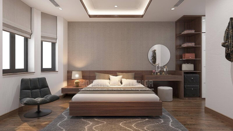 Phòng ngủ tại nhà phố hay biệt thự của bạn không được vuông vắn, bạn vẫn có thể tận dụng lợi thế đó để tạo khoảng thư giãn với chiếc ghế thư giãn êm ái cùng luồng sáng tự nhiên bên cạnh 2 ô cửa luôn chào đón nguồn sinh khí tinh túy từ tự nhiên.