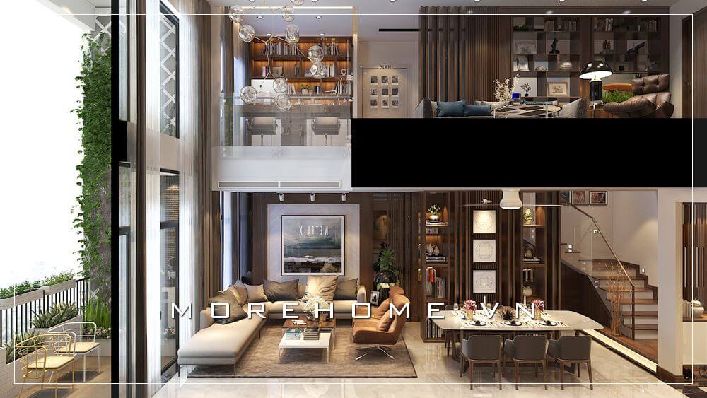 Hình ảnh thiết kế nội thất căn hộ duplex, penthouse thông tầng đẹp từ phong cách hiện đại sang trọng. Thiết kế nội thất
