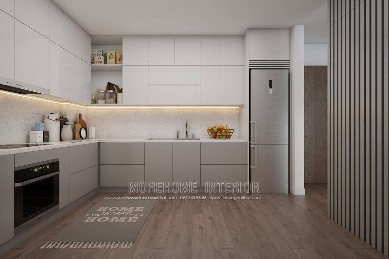 Thiết kế nội thất bếp chung cư khoa học tiện nghi Nội thất phòng bếp căn hộ hiện đại