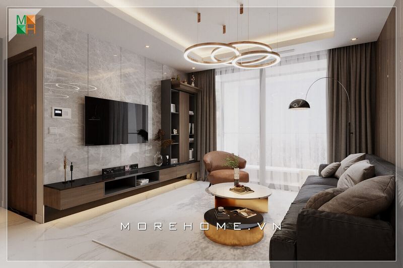 Mẫu thiết kế phòng khách của các loại nhà như chung cư, nhà phố, biệt thự phong cách hiện đại với đồ nội thất gỗ công nghiệp cao cấp.