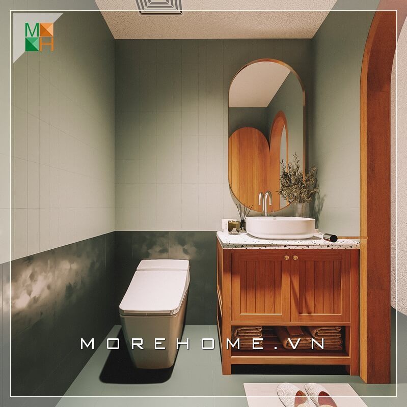 Mẫu thiết kế nhà vệ sinh có diện tích nhỏ nhưng được trang bị đầy đủ tiện nghi phù hợp với nhà phố, chung cư, biệt thự, quán cafe phong cách hiện đại.