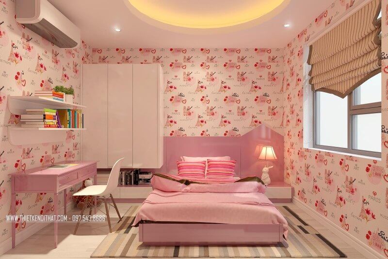 Tủ quần áo đẹp lạ mắt với phần dưới được thiết kế thành ngăn tủ giúp cho việc sắp xếp của con thêm thuận tiện.