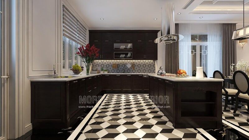 Thiết kế nội thất tủ bếp cho biệt thự với phong cách hiện đại và độc đáo.